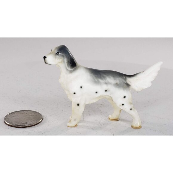 Vintage Miniature English Setter Dog Figurine 2" Grey & White Ceramic Spotted - Picture 2 of 8